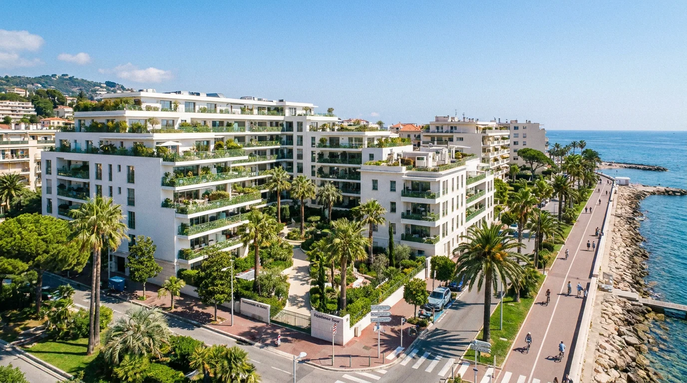 Programme immobilier neuf en bord de mer sur la Côte d'Azur avec immeubles modernes