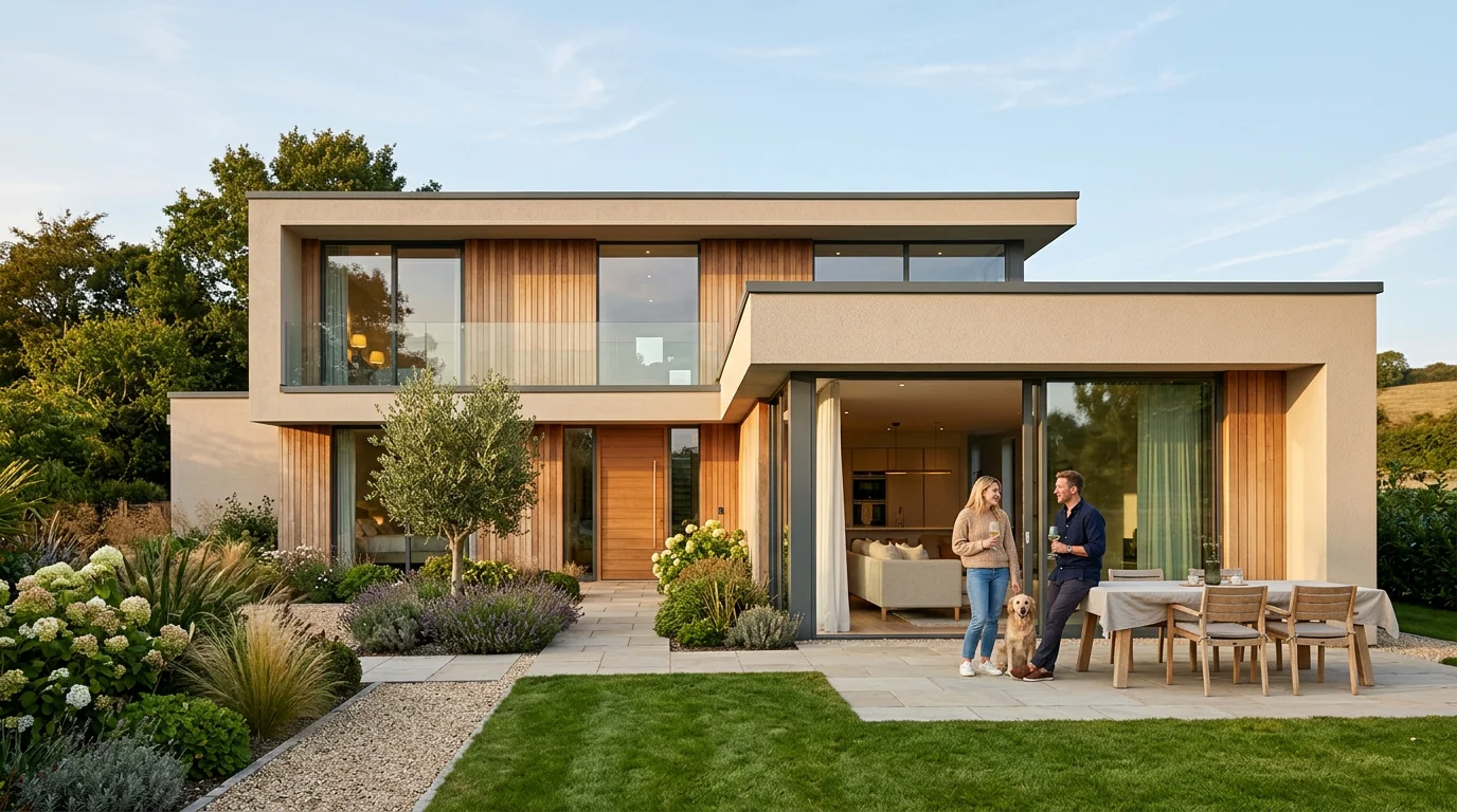 Maison individuelle neuve contemporaine livrée avec jardin