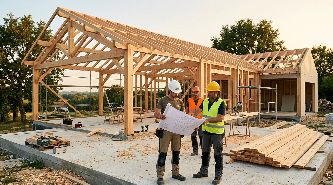 Chantier de construction d'une maison individuelle neuve en 2026