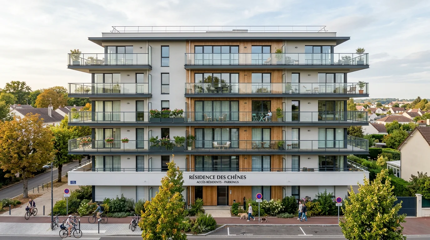 Façade d'une résidence neuve avec balcons à Cachan