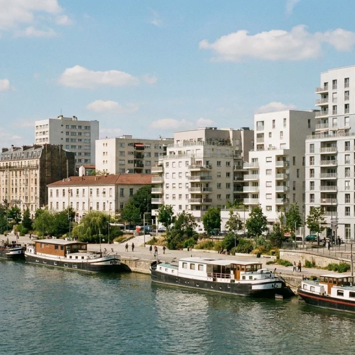 Vue panoramique d'Asnières-sur-Seine depuis les berges de la Seine
