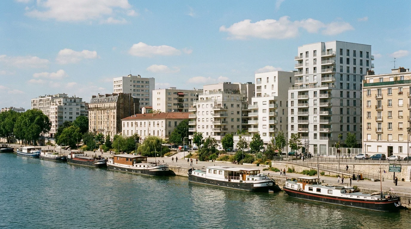 Vue panoramique d'Asnières-sur-Seine depuis les berges de la Seine