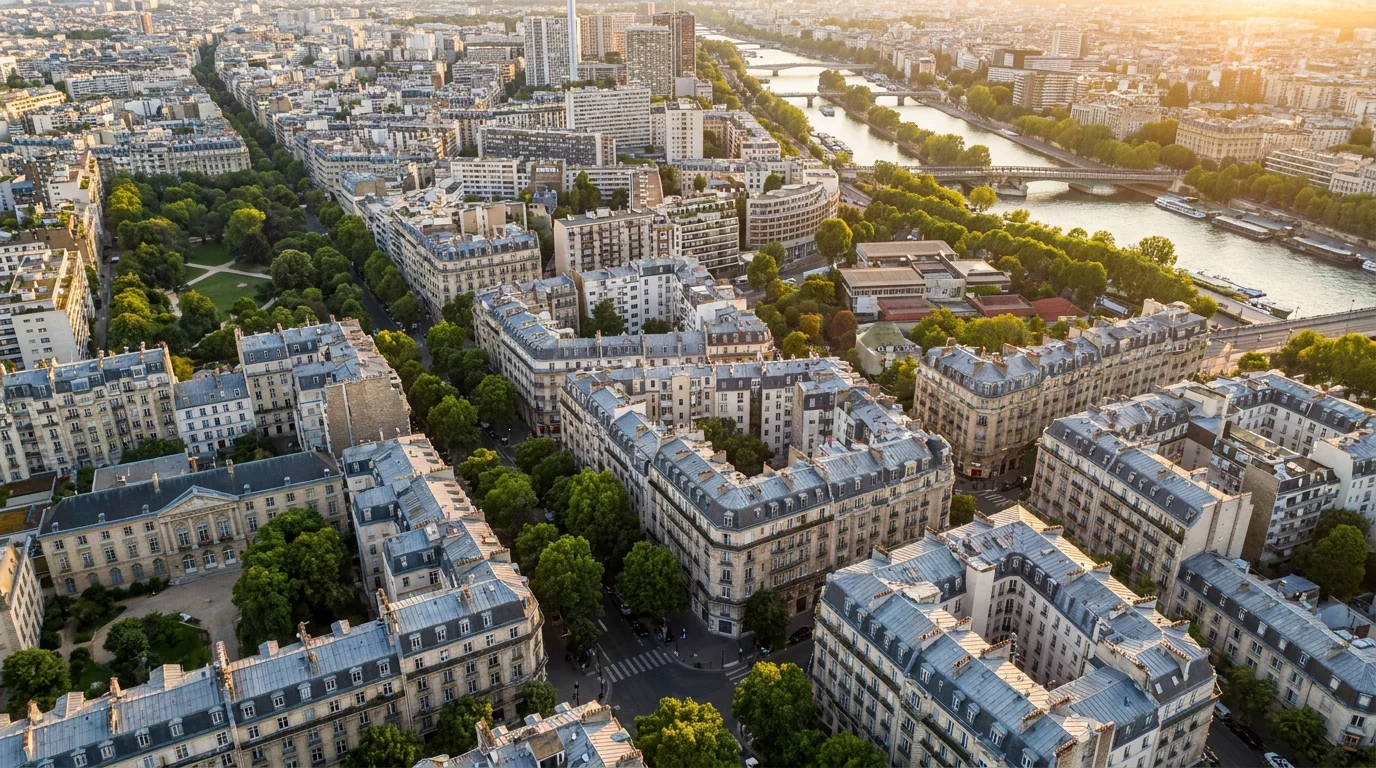 Vue aérienne d'Asnières-sur-Seine avec immeubles résidentiels et berges de Seine