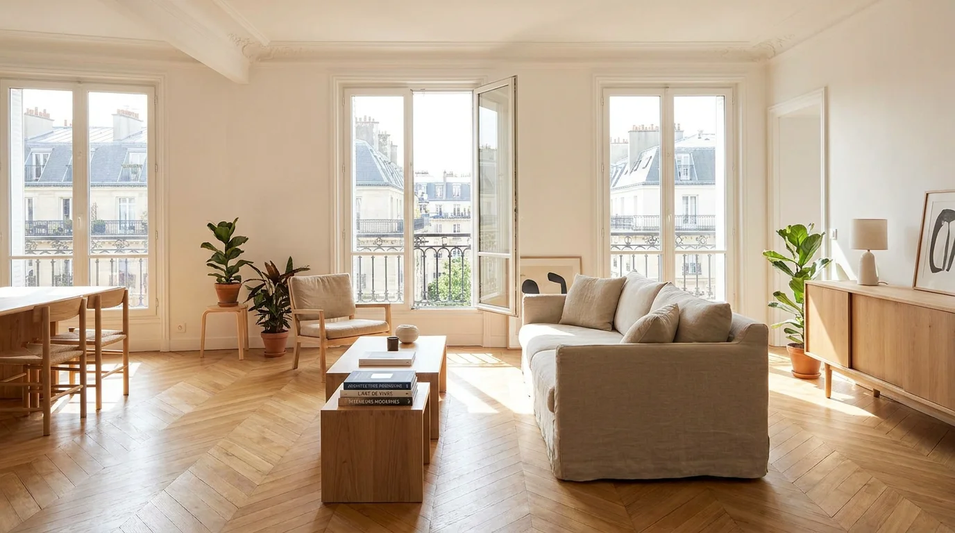 Intérieur lumineux d'un appartement rénové à Asnières-sur-Seine