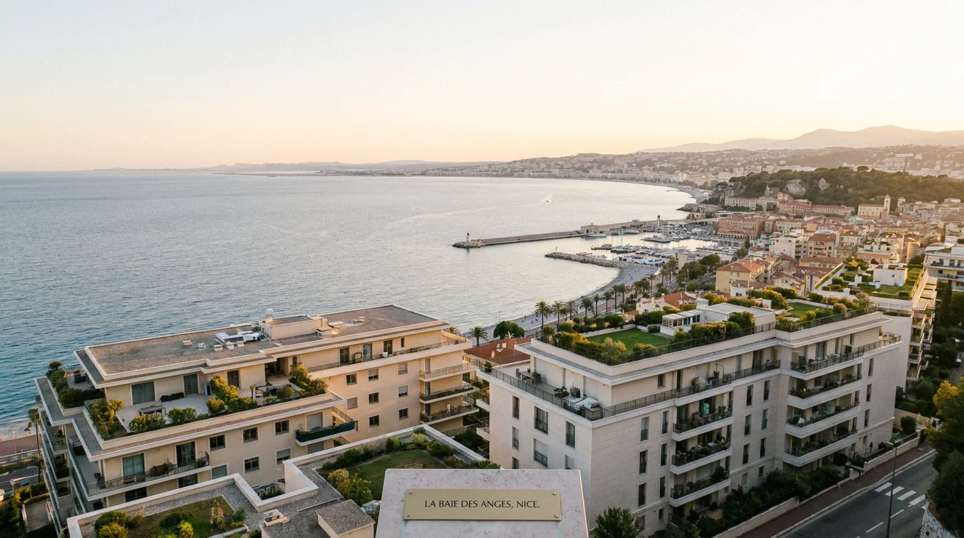 Vue panoramique de Nice avec immeubles neufs et la baie des Anges
