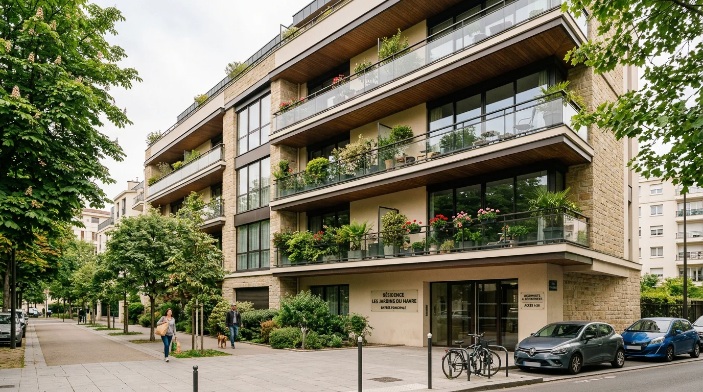Façade d'une résidence neuve avec balcons végétalisés à Montreuil
