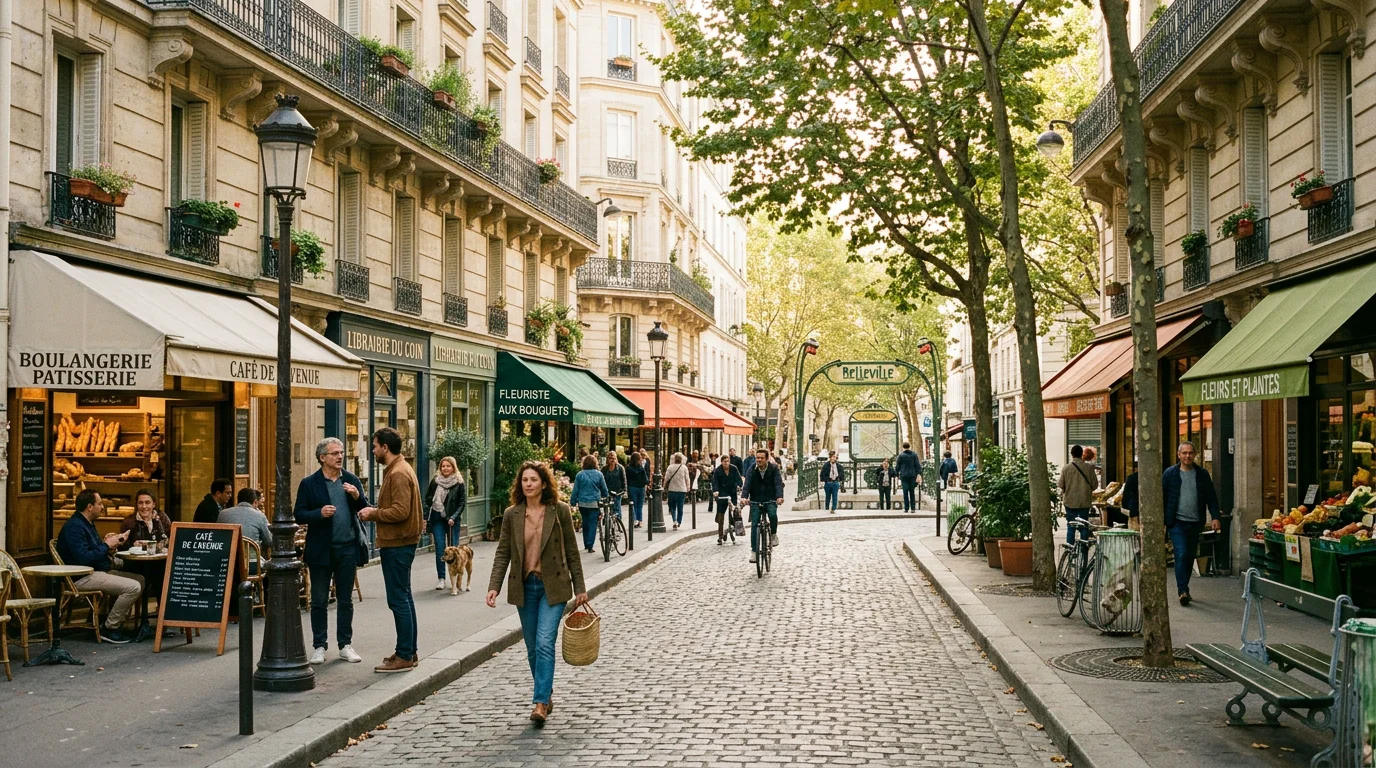 Rue commerçante animée d'un quartier de Montreuil proche du métro