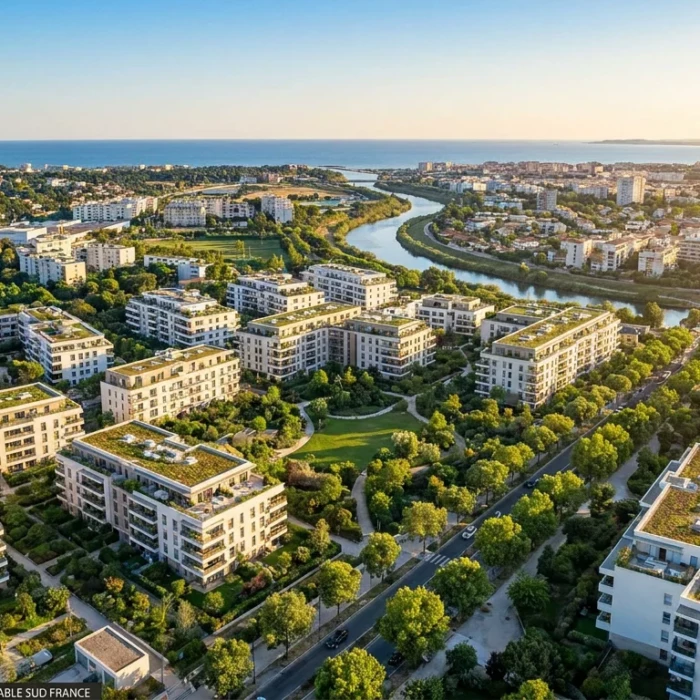 Vue aérienne de Lattes, commune résidentielle entre Montpellier et la Méditerranée