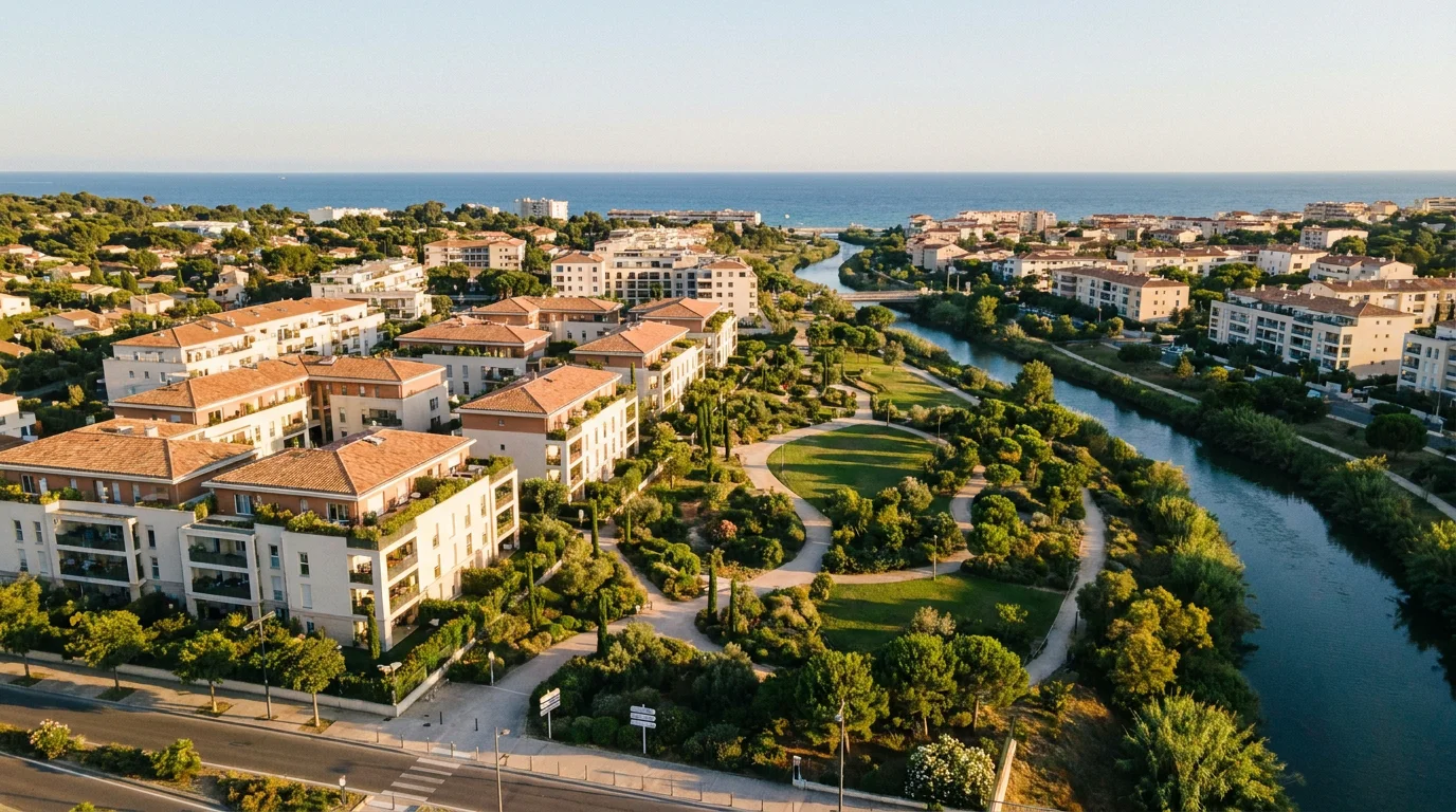 Vue aérienne de Lattes, commune résidentielle aux portes de Montpellier