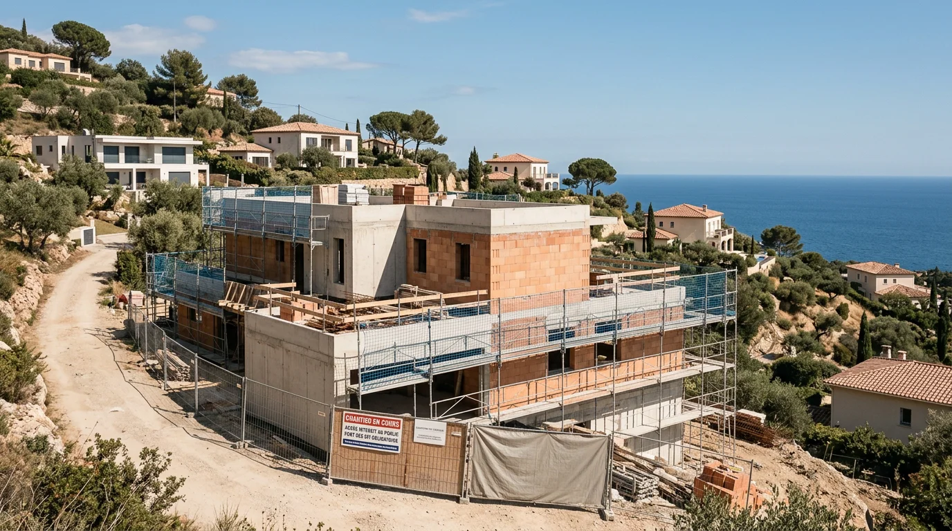 Maison méditerranéenne neuve en construction sur les hauteurs de Cagnes-sur-Mer