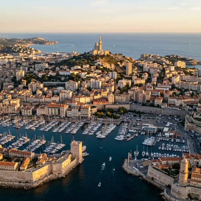 Vue panoramique de Marseille avec ses quartiers résidentiels et le Vieux-Port