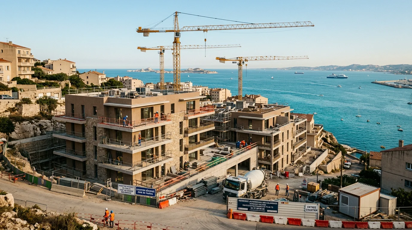 Résidence neuve en construction à Marseille avec vue sur la Méditerranée