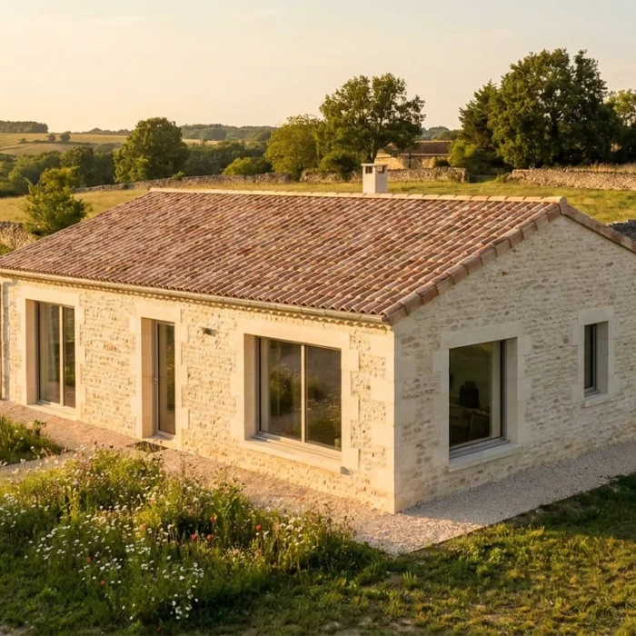 Maison neuve compacte de plain-pied dans un cadre rural français
