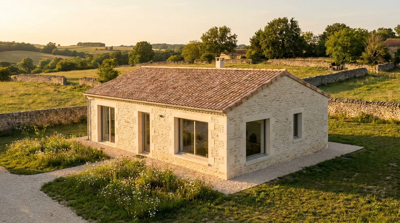 Maison neuve compacte de plain-pied dans un cadre rural français
