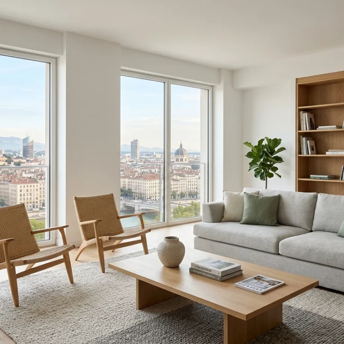 Salon lumineux d'un appartement neuf prêt à habiter à Lyon