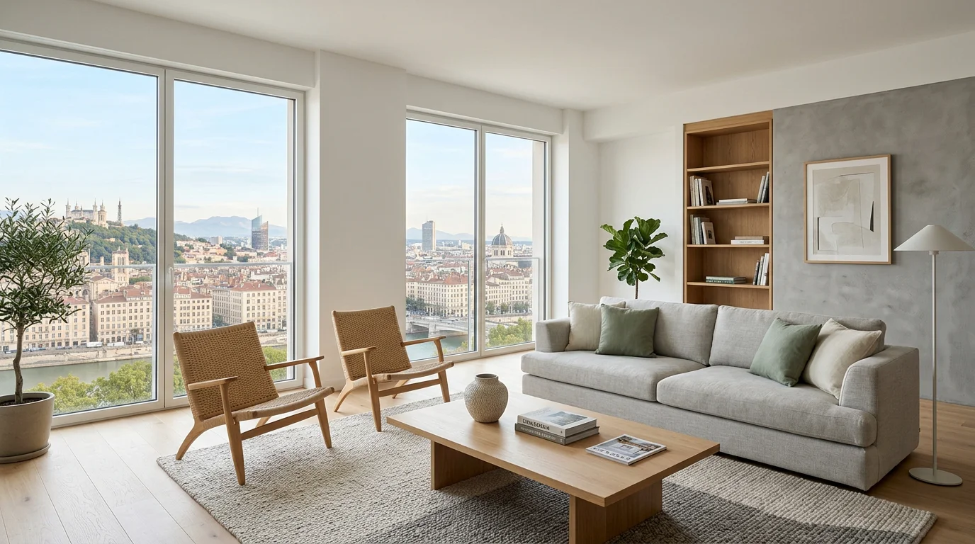 Salon lumineux d'un appartement neuf prêt à habiter à Lyon