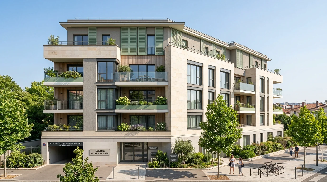 Immeuble d'appartements neufs récemment construit dans un quartier de Lyon