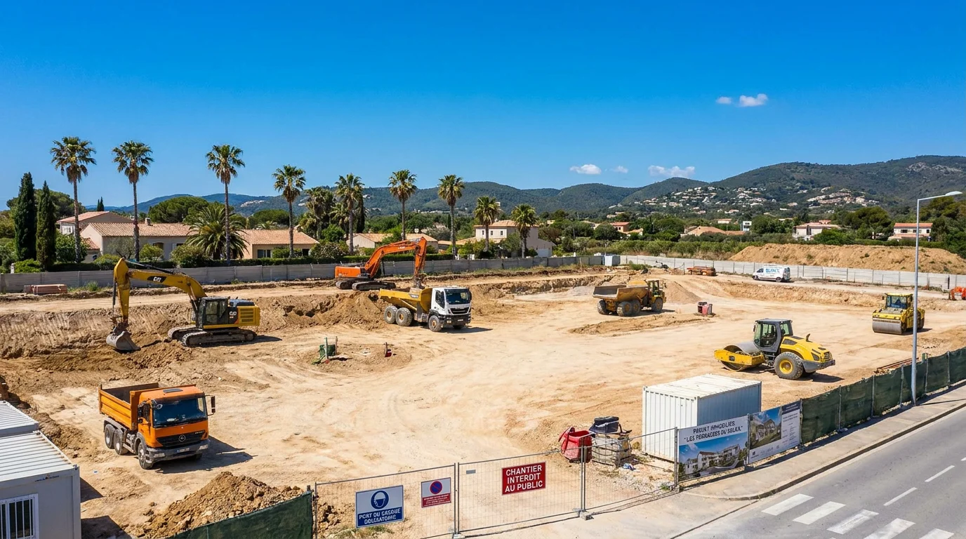 Terrain en préparation pour la construction d'un immeuble d'appartements neufs sur la Côte d'Azur