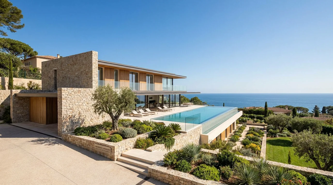 Résidence neuve contemporaine avec piscine et vue mer sur la Côte d'Azur