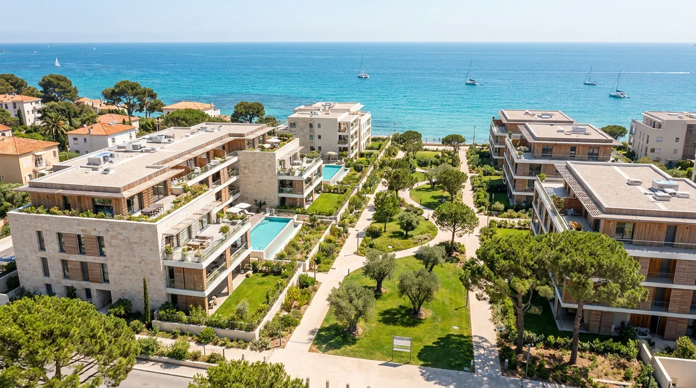 Quartier résidentiel neuf en bord de mer sur la Côte d'Azur