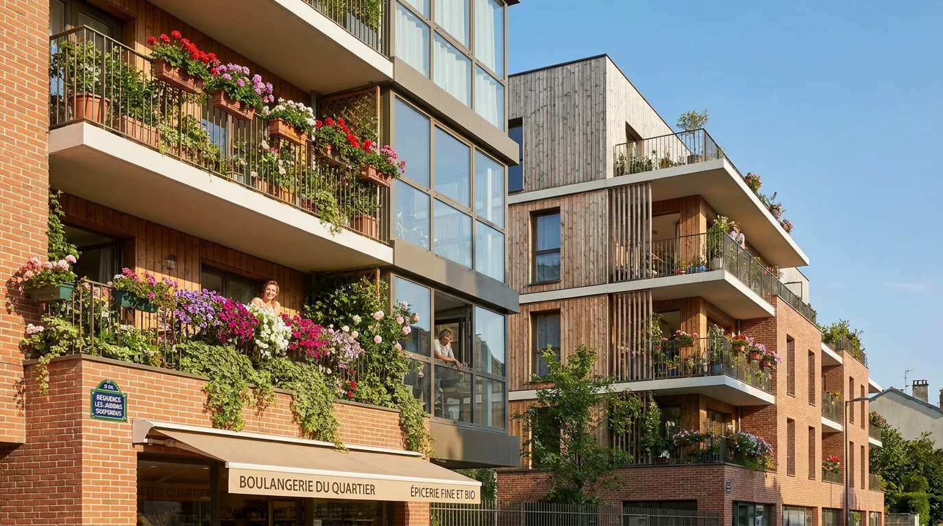 Immeuble résidentiel moderne à Bois-d'Arcy avec balcons et ciel bleu