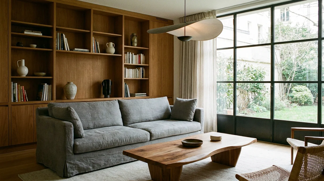 Salon d'appartement meublé pour la location avec mobilier sobre et moderne