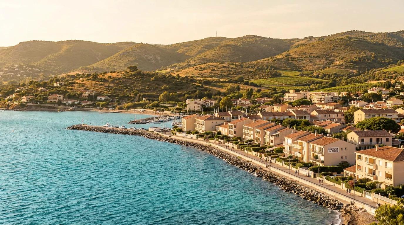 Vue panoramique de Saint-Cyr-sur-Mer avec la Méditerranée et des résidences en bord de mer