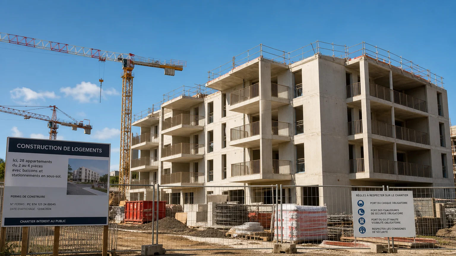 Chantier d'un immeuble résidentiel neuf en construction en France