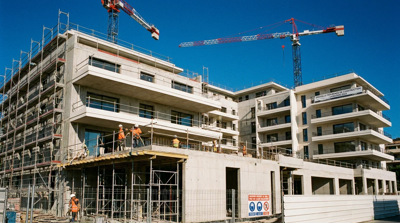Chantier de construction d'un immeuble résidentiel neuf en France