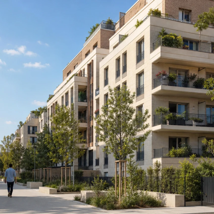 Résidence neuve contemporaine dans un environnement urbain verdoyant
